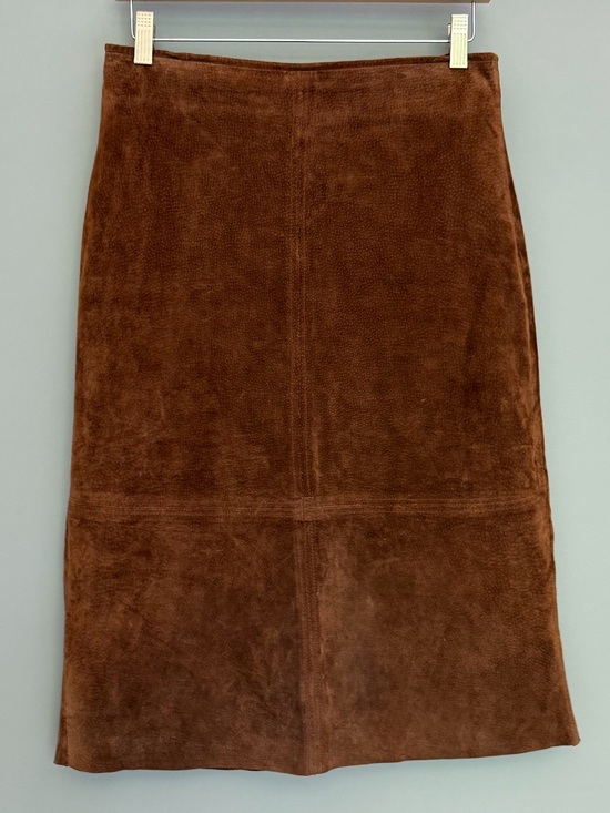Clio Dresses & Skirts - Vintage Clio 100% Leather Suede Western Camel Brown A-Line Midi Skirt